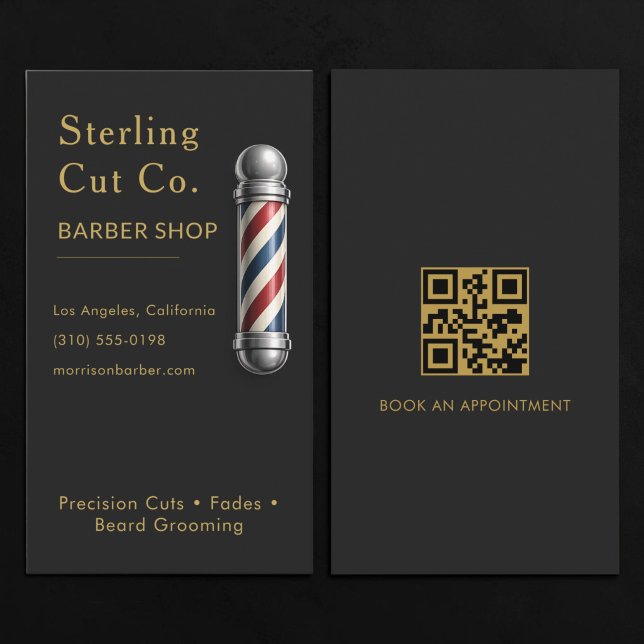Barber Shop QR-Code Schwarz Visitenkarte (Von Creator hochgeladen)