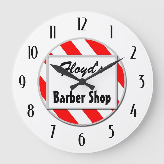 Barber Shop Red Black Custom Retro Clock Große Wanduhr (Vorderseite)