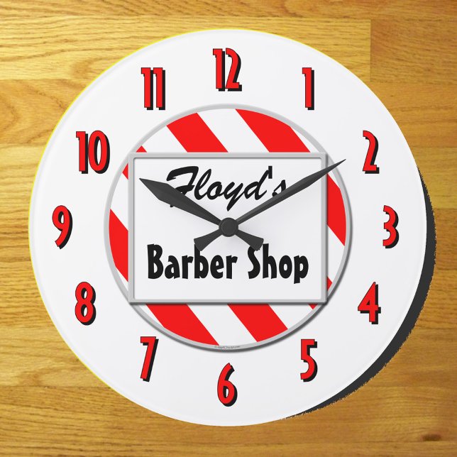 Barber Shop Red White Custom Retlock Große Wanduhr (Von Creator hochgeladen)