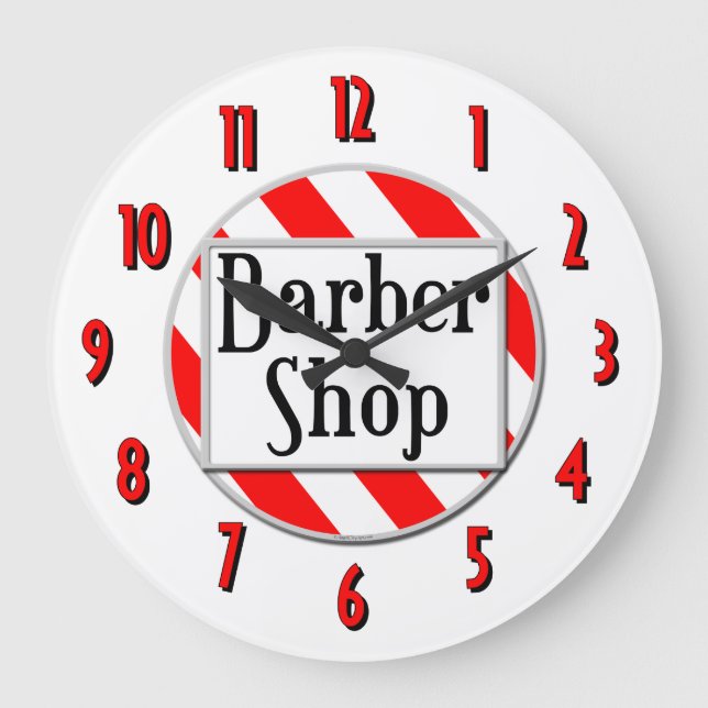 Barber Shop Red White Retuschieruhr Große Wanduhr (Vorderseite)