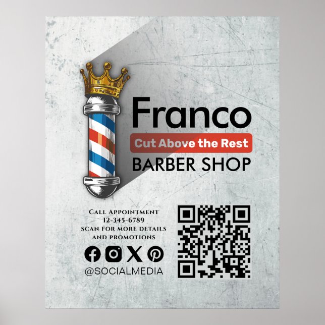 Barber Shop Royal Crown Barber Pole Friseur Salon  Poster (Vorne)