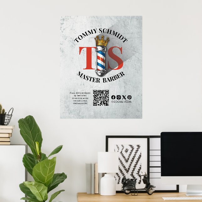 Barber Shop Royal Crown Barber Pole Friseur Salon  Poster (Heimbüro)