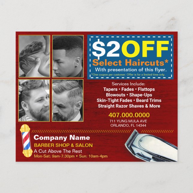 Barber Shop & Salon Individuell anpassbare Couponv Flyer (Vorne)