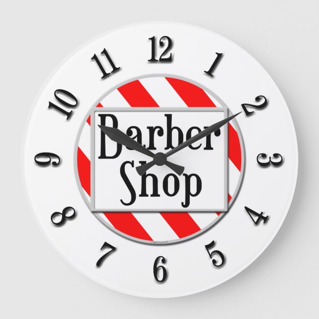 Barber Shop Schwarz-weiß Red Retlock Große Wanduhr (Vorderseite)