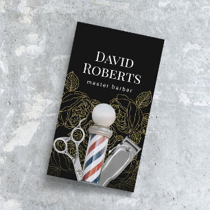 Barber Shop Vintag Gold Floral Muster Barbershop Visitenkarte