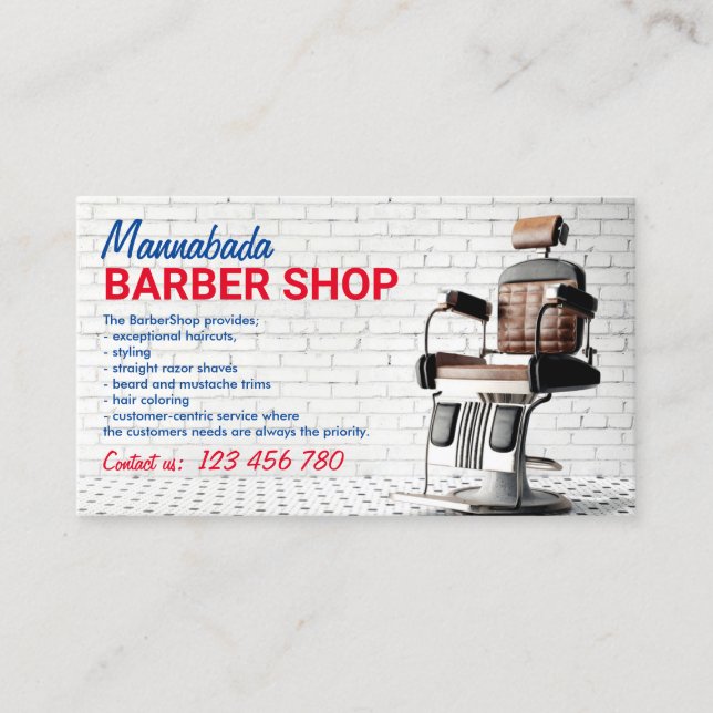 Barber Shop Vorsitzender Visitenkarte (Vorderseite)