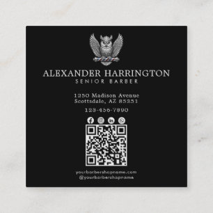 Barber Silver Owl Professioneller Friseursalon Qr  Quadratische Visitenkarte