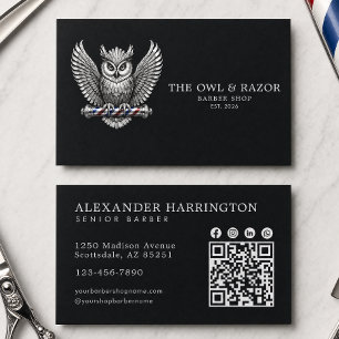 Barber Silver Owl Professioneller Friseursalon Qr  Visitenkarte