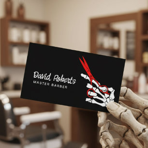 Barber Skeleton Hand & Red Scissor Haar Stylist Visitenkarte