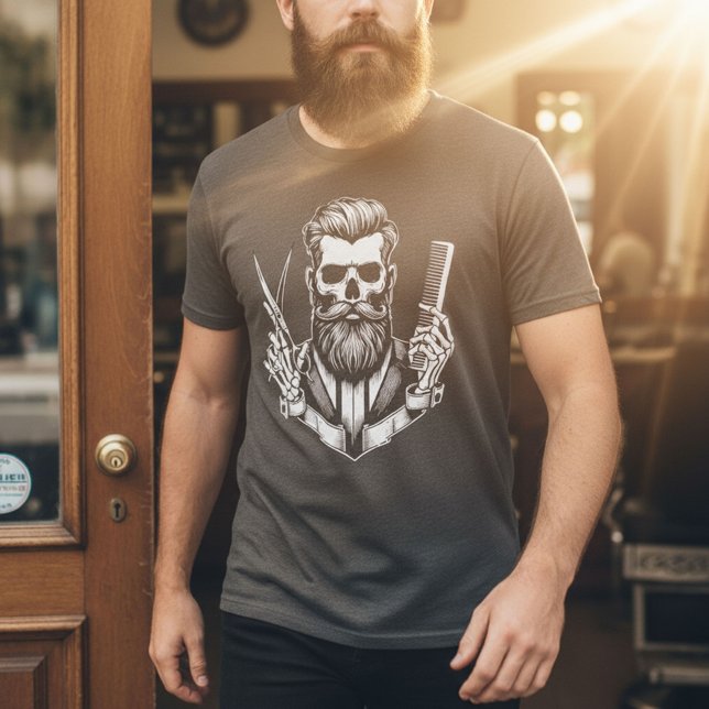 Barber Skull Holding Schere Berufliches Barber T-Shirt (Von Creator hochgeladen)