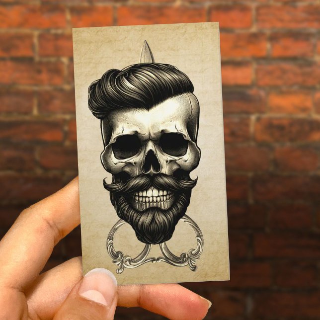 Barber Skull Stylish Hair Stylist Barbershop Visitenkarte (Von Creator hochgeladen)