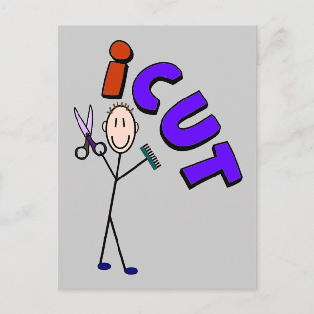 Barber Stick Person Design "icut" Postkarte (Vorderseite)
