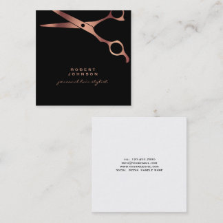 Barber Stylist Luxury Black Copper Schere Quadratische Visitenkarte