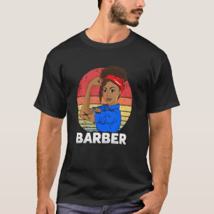 Barber Vintag Black Girl Scissors Sunset Hairdres T-Shirt