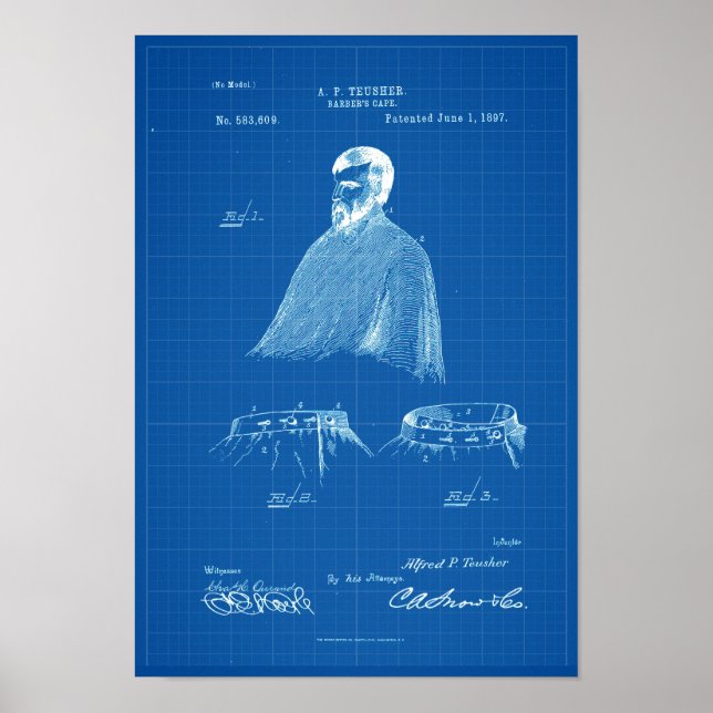 Barber's Cape Antique Patent Poster Blueprint (Vorne)