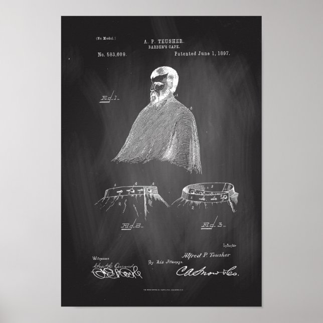 Barber's Cape Antique Patent Poster Chalkboard (Vorne)