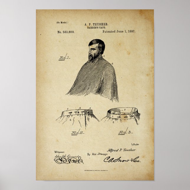 Barber's Cape Antique Patent Poster Old Look (Vorne)