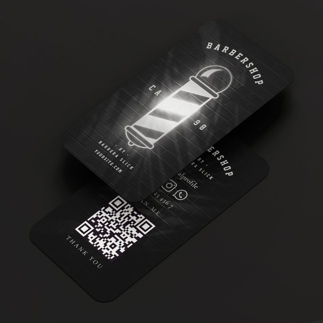 Barbershop Barber Black Silver Pole Retro Modern Visitenkarte (Barbershop Barber Black Silver Pole Retro Modern Business Card
)