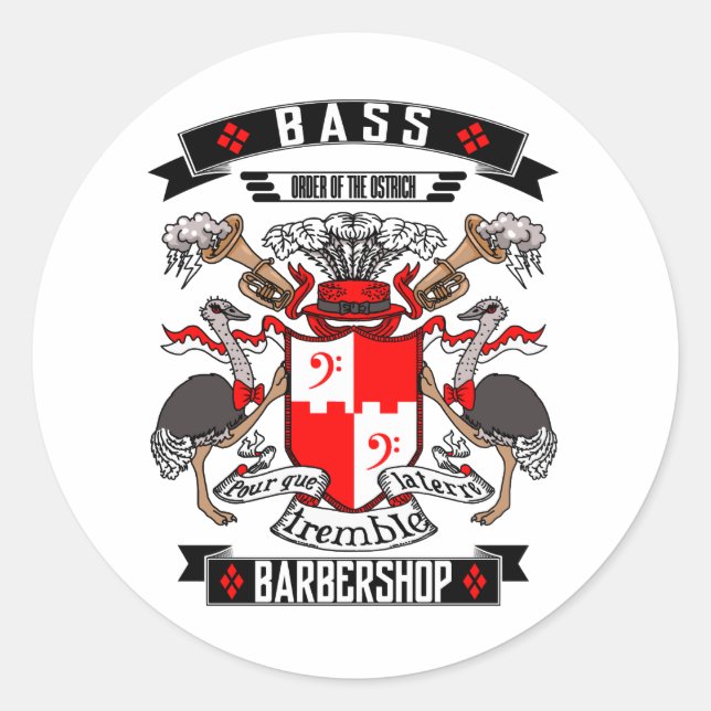 Barbershop Bass Coat of Waffen Runder Aufkleber (Vorderseite)