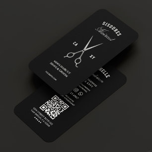 Barbershop Black Silver Scissors Barber Elegant Visitenkarte