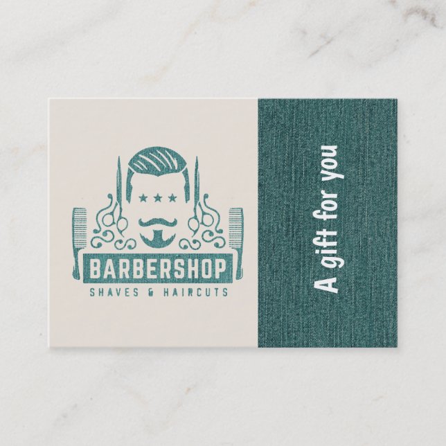 Barbershop Blue Jeans Textur Geschenkgutschein Rabattkarte (Vorderseite)