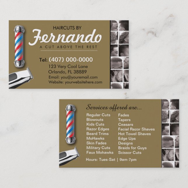 Barbershop Business Card Barber Pol, Clippers com Visitenkarte (Vorne/Hinten)