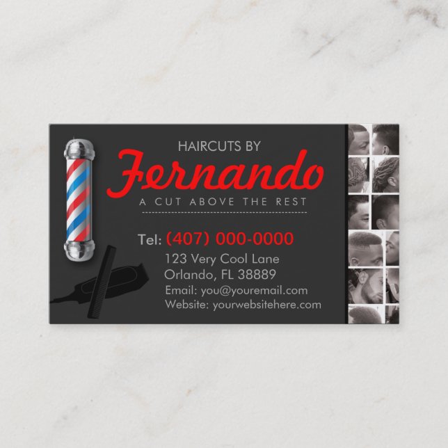 Barbershop Business Card Barber Pol, Clippers com Visitenkarte (Vorderseite)