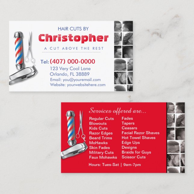 Barbershop Business Card Barber Pol, Clippers com Visitenkarte (Vorne/Hinten)