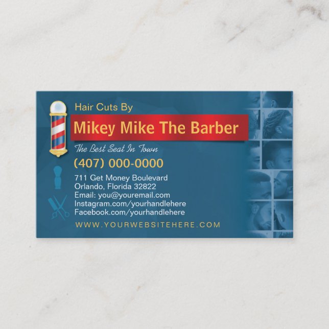 Barbershop Business Card Barber Pol, Clippers com Visitenkarte (Vorderseite)