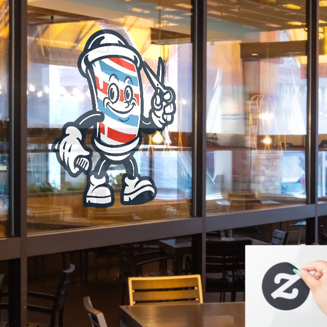 Barbershop Cartoon Barber Pole Character Fensteraufkleber (Restaurantfenster)