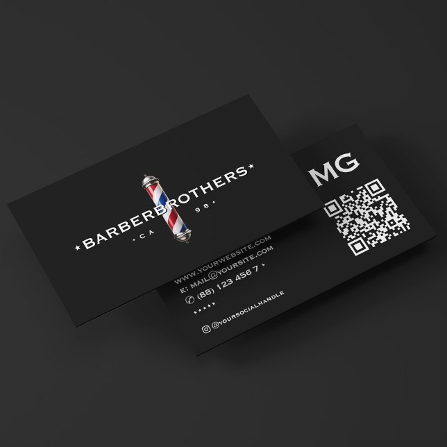 Barbershop Classic Barber Pole Black Elegant Visitenkarte (Barbershop Classic Barber Pole Black Elegant Business Card
)
