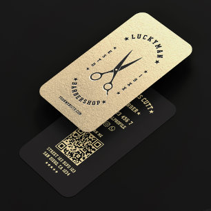Barbershop Elegant Gold Barber Black Scheren Visitenkarte