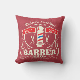 Barbershop-Friseur-Hipster-Friseur Rot Weiß Blau Kissen