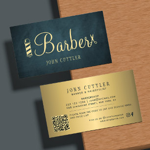 Barbershop Gold Navy Schere QR-Code Visitenkarte
