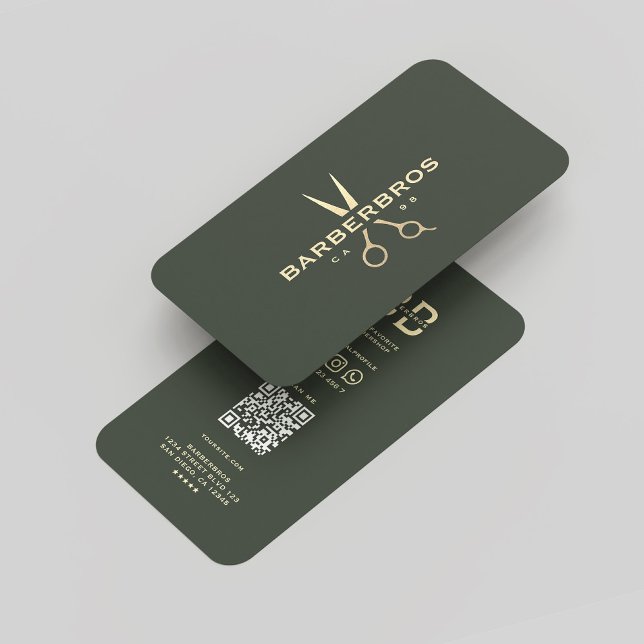 Barbershop Gold Schere Dunkelgrüner Barber Moderne Visitenkarte (Barbershop Gold Scissor Dark Green Barber Modern Business Card
)