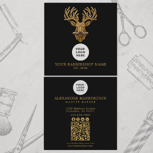 Barbershop Gold Stag Logo Master Barber QR-Code Quadratische Visitenkarte