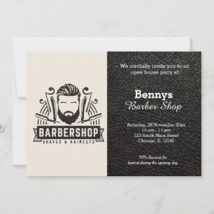 Barbershop Leder sieht geöffnet aus Einladung