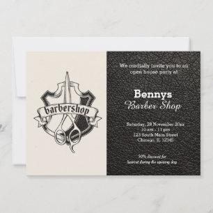 Barbershop Leder sieht geöffnet aus Einladung