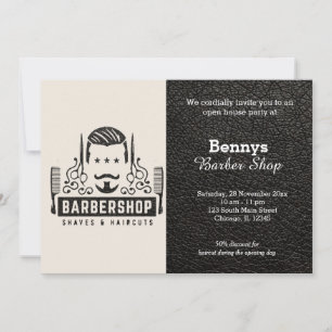 Barbershop Leder sieht geöffnet aus Einladung
