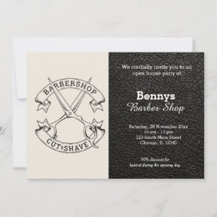 Barbershop Leder sieht geöffnet aus Einladung