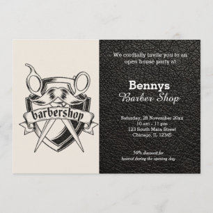 Barbershop Leder sieht geöffnet aus Einladung