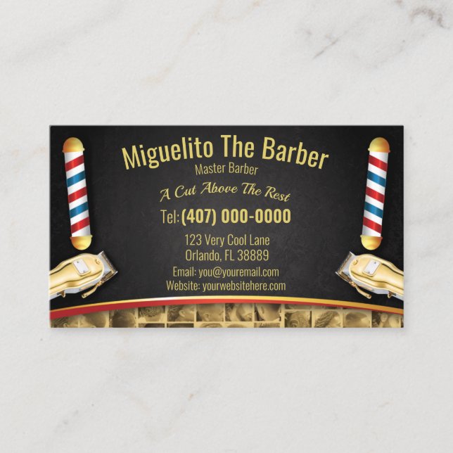 Barbershop Loyalty Card (Barber Pol und Clippers) Visitenkarte (Vorderseite)