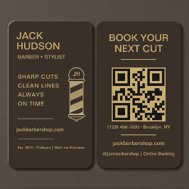 Barbershop Mocha Braun Gold Friseur Haarschnitt QR Visitenkarte