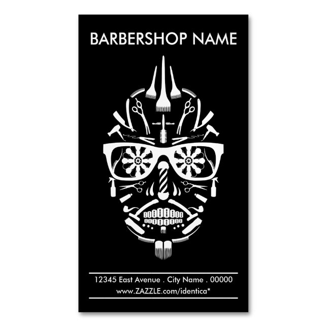 Barbershop Punk Calavera Magnetische Visitenkarte (Vorderseite Vertikal)