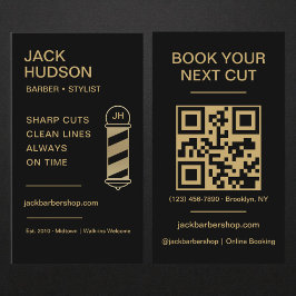 Barbershop-QR-Code Schwarz Gold Friseur Haarschnit Visitenkarte