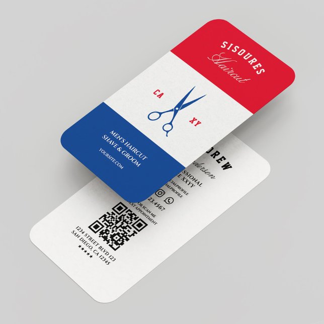 Barbershop Red White Blue Modern Barber Visitenkarte (Barbershop Barber Red White Blue Modern Business Card
)