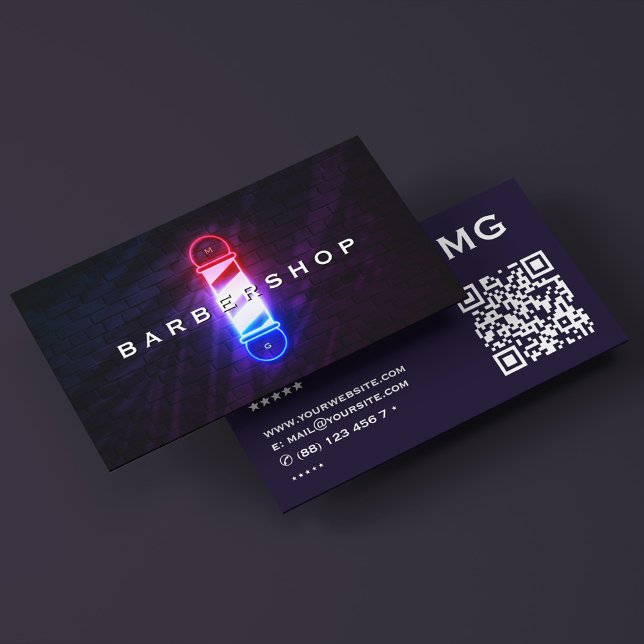 Barbershop Retro Barber Pole Red Blue Glow Visitenkarte (Barbershop Retro Barber Pole Red White Blue Glow Business Card
)