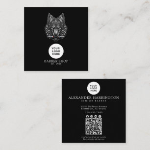 Barbershop Silver Wolf Professional Logo Qr Code Quadratische Visitenkarte