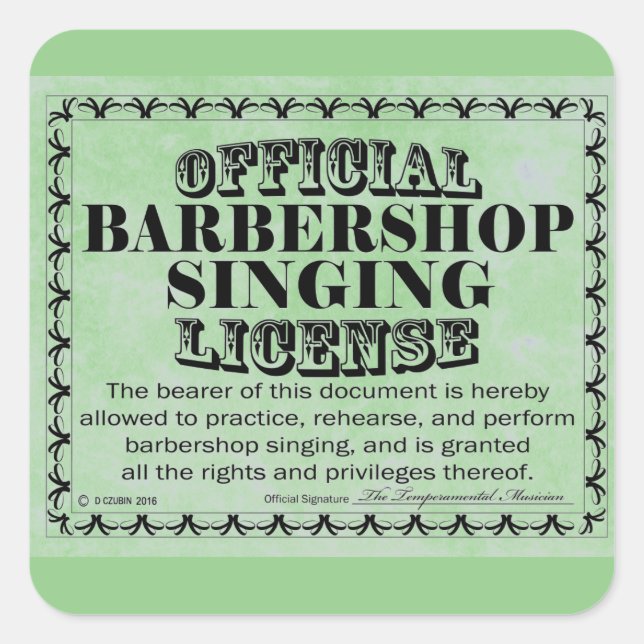 Barbershop Singing License Square Aufkleber (Vorderseite)