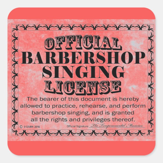 Barbershop Singing License Square Aufkleber (Vorderseite)